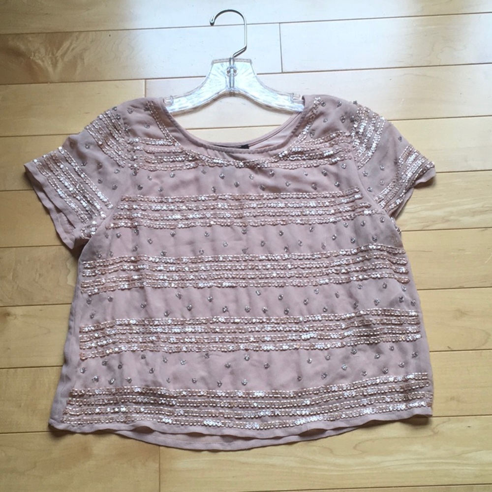 Front and sleeve beaded and sequin top.